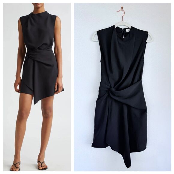 NWT A.L.C. Dion Sleeveless Asymmetrical Draped Mini Dress in Black Size 2 - Picture 1 of 15